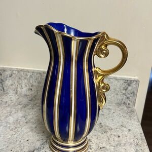 Luxurious Cobalt blue and 20 carat gold water pitcher with Ornate Handle